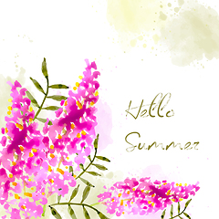 Image showing Hello summer. Watercolor banner with flowers