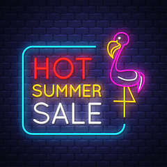 Image showing Summer sale banner. Neon sign lettering.