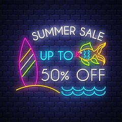 Image showing Summer sale banner. Neon sign lettering.