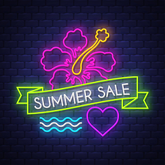 Image showing Summer sale banner. Neon sign lettering