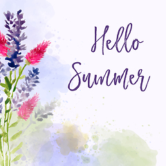 Image showing Hello summer. Watercolor banner with flowers