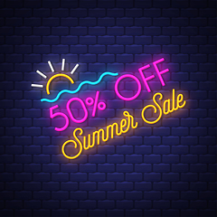 Image showing Summer sale banner. Neon sign lettering.