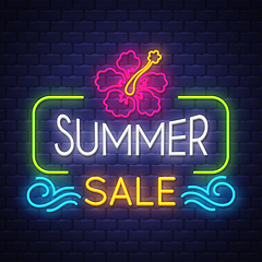 Image showing Summer sale banner. Neon sign lettering.