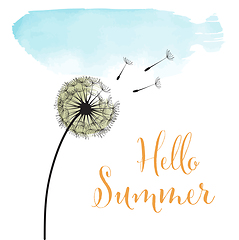 Image showing Hello summer. Watercolor banner with flowers