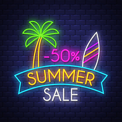 Image showing Summer sale banner. Neon sign lettering