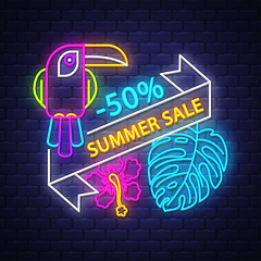 Image showing Summer sale banner. Neon sign lettering