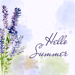 Image showing Hello summer. Watercolor banner with flowers