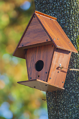 Image showing Wooden birds house in the tree