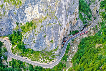 Image showing Above view of narrow road near rock