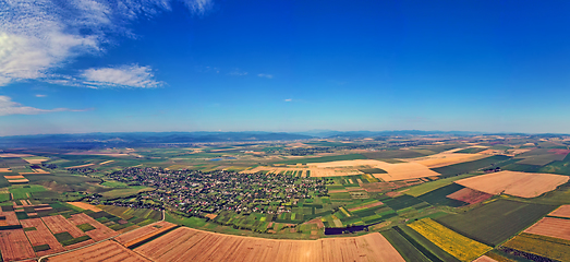 Image showing Summer panorama aerial view of fields