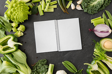 Image showing green vegetables and diary with empty pages