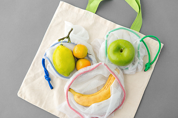 Image showing reusable shopping bags for food with fruits