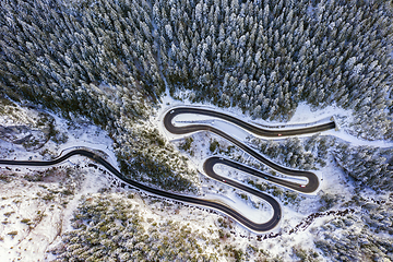 Image showing Above view of curvy winter road