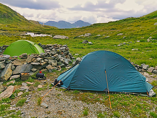 Image showing Altitude tents and stone shield