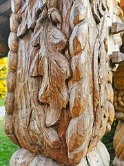 Image showing Close image of wooden pillar sculpture