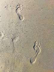 Image showing Foot step on sandy beach