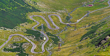 Image showing Winding road seen from above