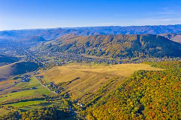 Image showing Aerial view of rural village in beautiful autumn