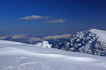 Image showing Mountain rock summit in winter