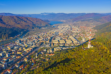 Image showing Aerial view of autumn mountain city