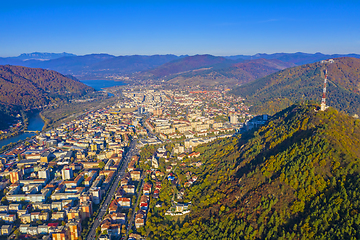 Image showing Aerial view of mountain city in autumn