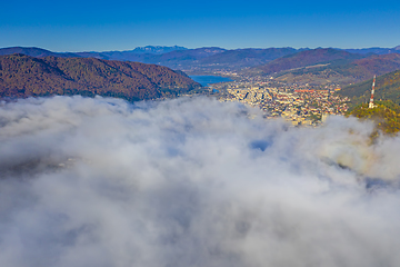 Image showing Above view of foggy city