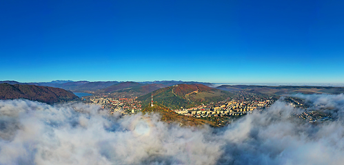 Image showing Autumn city panorama from above