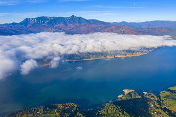 Image showing Floating mist cloud in autumn landscape