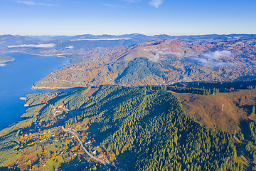 Image showing Aerial view of lake and rural area