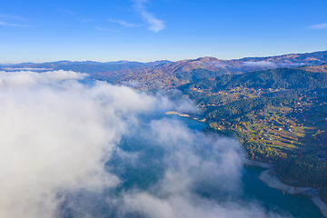 Image showing Autumn fog cloud in mountain landscape