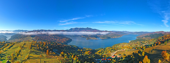 Image showing Aerial view of autumn mountain panorama.
