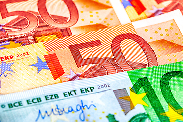 Image showing Background from different euro banknotes close up