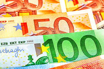 Image showing Background from different euro banknotes close up