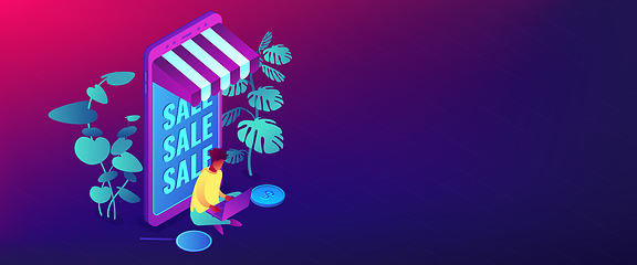 Image showing Discount online concept isometric 3D banner header.