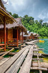 Image showing Floating village in Cheow Lan Lake, Khao Sok, Thailand