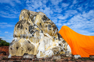 Image showing Reclining Buddha, Wat Lokaya Sutharam temple, Ayutthaya, Thailan