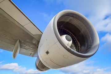 Image showing Airplane engine and wing