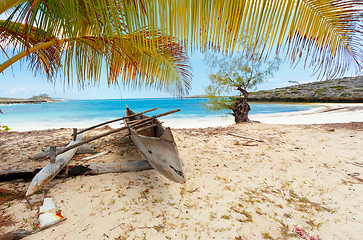 Image showing abandoned boat in sandy beach in madagascar