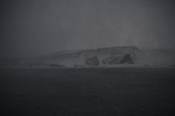 Image showing norway coast in winter with snow bad cloudy weather