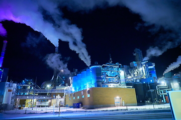 Image showing Factory at Night Air Pollution From Industrial Smoke