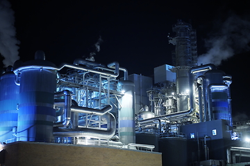 Image showing Factory at Night Air Pollution From Industrial Smoke