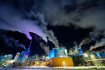 Image showing Factory at Night Air Pollution From Industrial Smoke