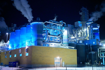 Image showing Factory at Night Air Pollution From Industrial Smoke