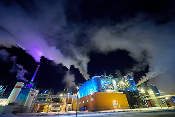 Image showing Factory at Night Air Pollution From Industrial Smoke