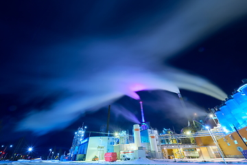 Image showing Factory at Night Air Pollution From Industrial Smoke