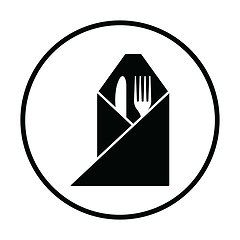 Image showing Fork and knife wrapped napkin icon