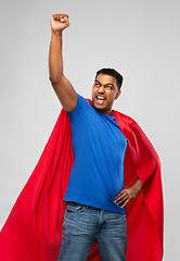 Image showing indian man in superhero cape makes winning gesture