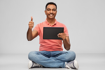 Image showing happy indian man with tablet pc showing thumbs up