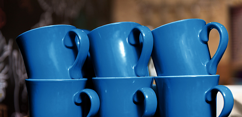 Image showing stacked cups in classic blue color of year 2020