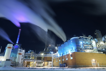 Image showing Factory at Night Air Pollution From Industrial Smoke